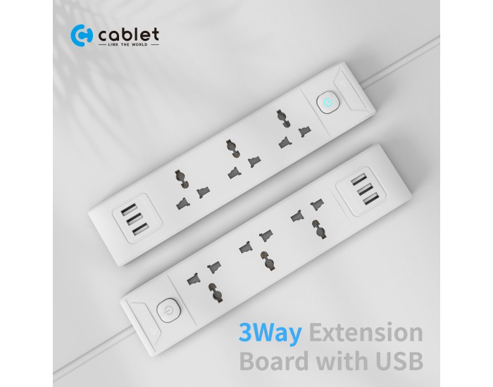 CABLET SPIKE 3 SOCKET 1 SWITCH 1.8M (3 USB 3.1A)